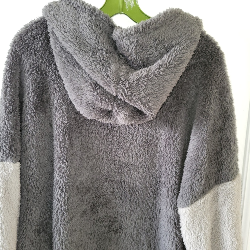 Noracora Plush Fleece Cat Hoodie XXL 1/4 Zip Pouch Pocket Dolman Sleeve Gray - Picture 13 of 15